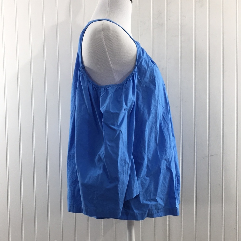 Ann Taylor Blue Poplin Halter Cropped Top Womens Medium Cold Shoulder - Picture 2 of 11
